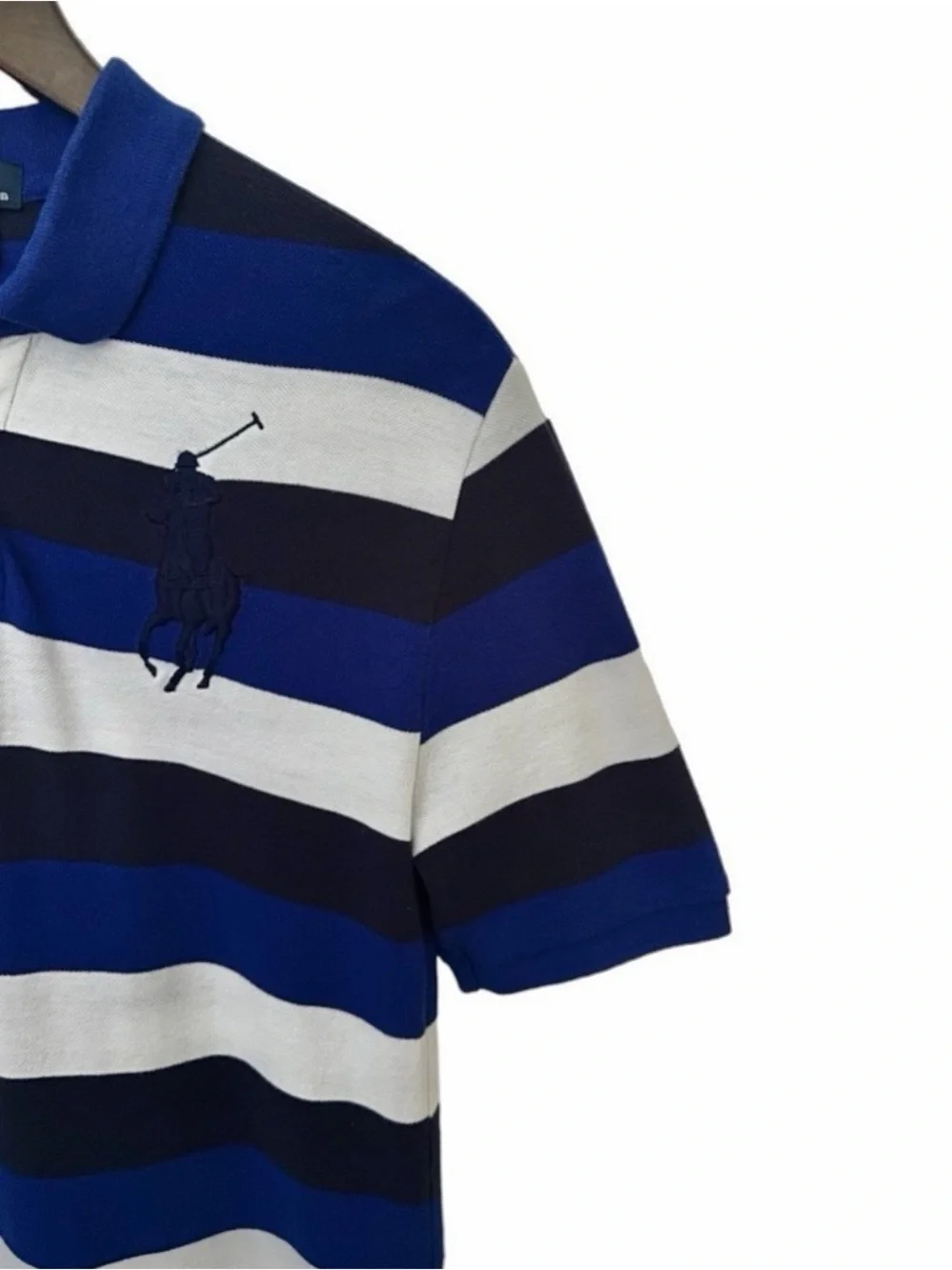Ralph Lauren Navy and White Stripe Big Pony Short Sleeve Polo Shirt Size Large